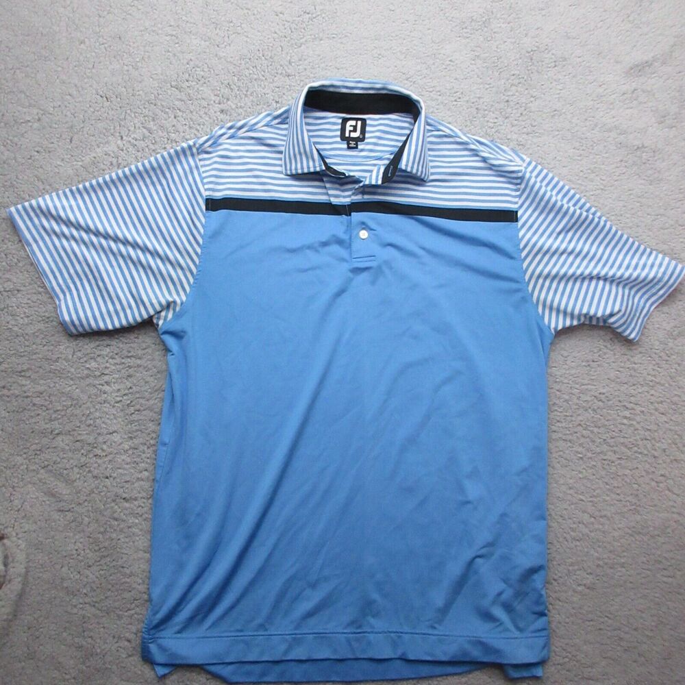 FootJoy Polo‎ Men L Blue Colorblock Striped Golf Short Sleeve Performance